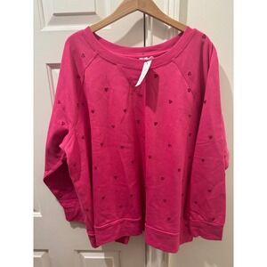 LIVI Active Pink Heart Print Raglan Sweatshirt Plus Size 26/28 NWT